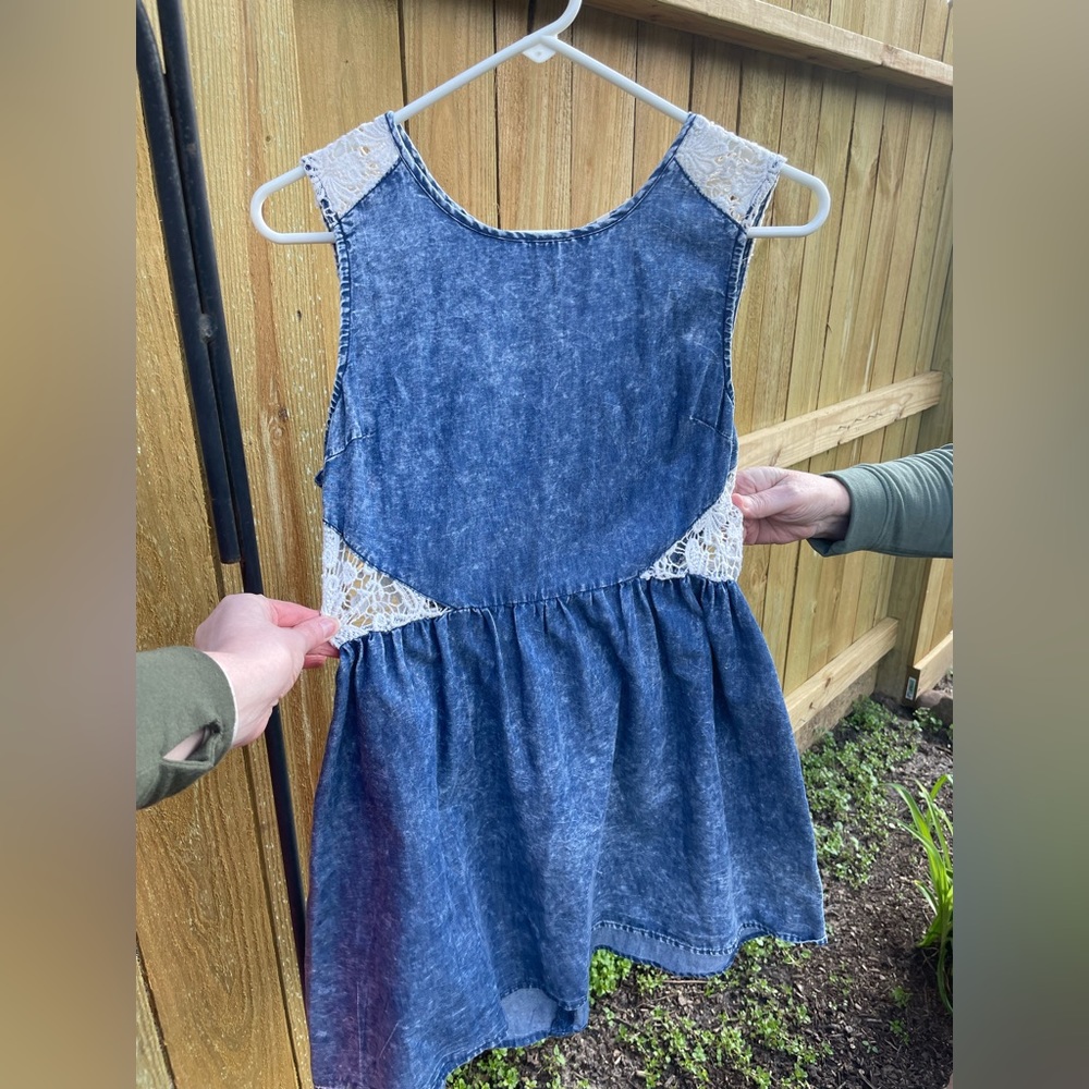 En Crème Denim & crocheted mini dress